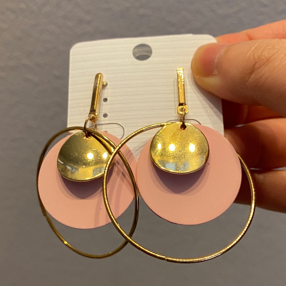 Gold and Pink Hoop Earrings